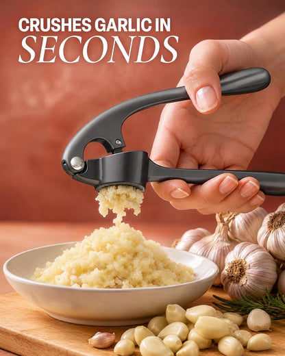 Large Premium Garlic Press Set - Bigger Bowl for Bigger Garlic - Rust Proof Garlic Mincer Tool - Easy-Squeeze, Easy-Clean Silicone Garlic Peeler & Brush (Silver)