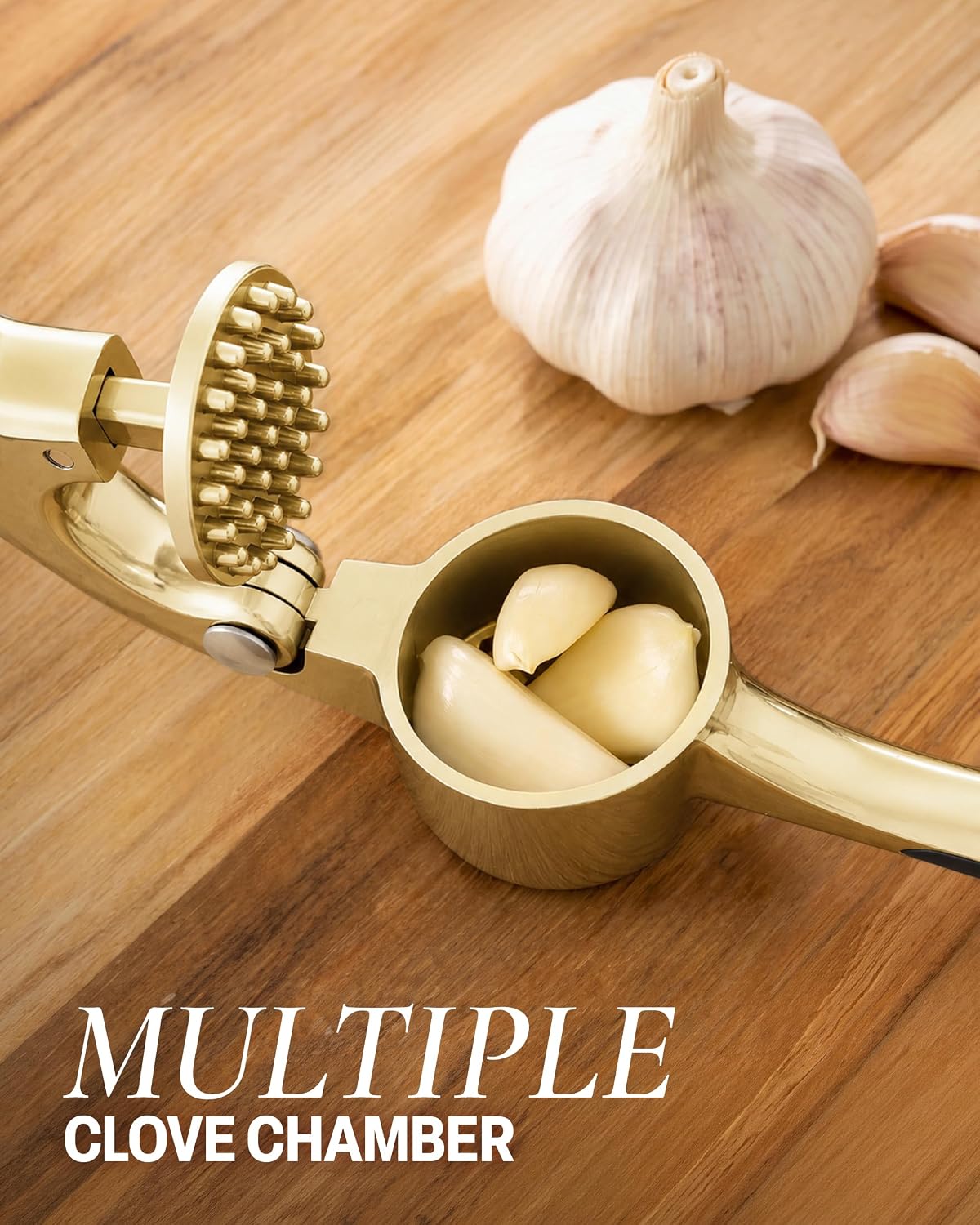 Large Premium Garlic Press Set - Bigger Bowl for Bigger Garlic - Rust Proof Garlic Mincer Tool - Easy-Squeeze, Easy-Clean Silicone Garlic Peeler & Brush (Silver)