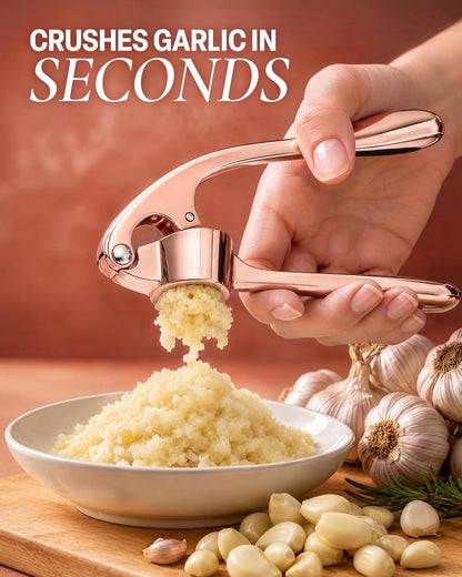 Large Premium Garlic Press Set - Bigger Bowl for Bigger Garlic - Rust Proof Garlic Mincer Tool - Easy-Squeeze, Easy-Clean Silicone Garlic Peeler & Brush (Silver)