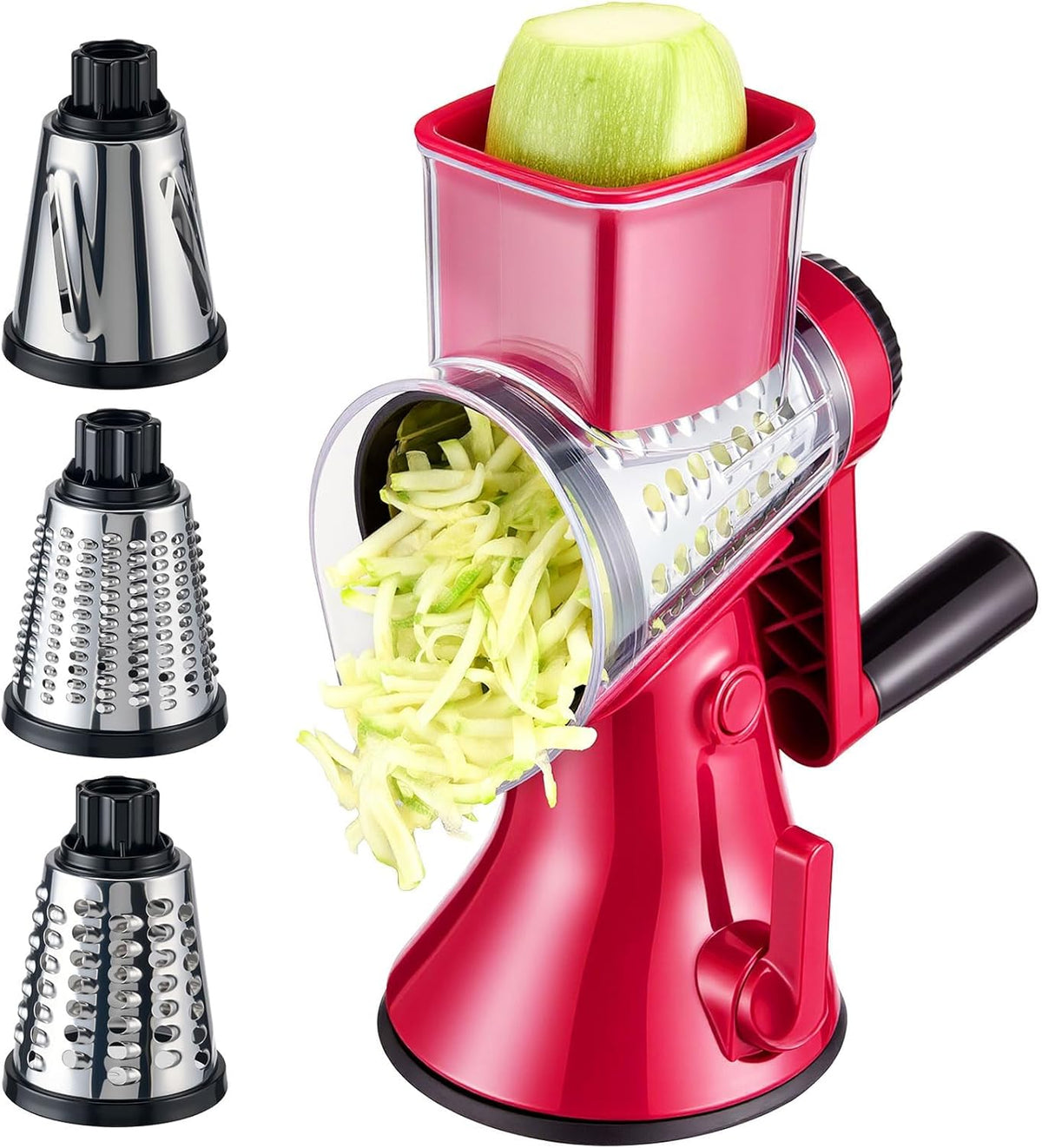 Cheese Grater Hand Crank,Rotary Slicer with 3 Stainless Steel Blades