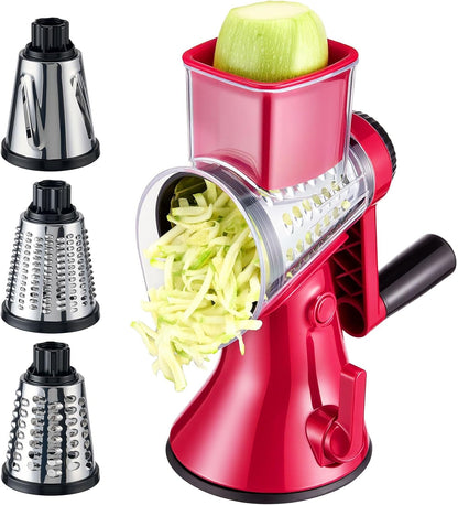 Cheese Grater Hand Crank,Rotary Slicer with 3 Stainless Steel Blades