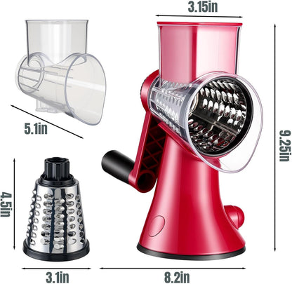 Cheese Grater Hand Crank,Rotary Slicer with 3 Stainless Steel Blades