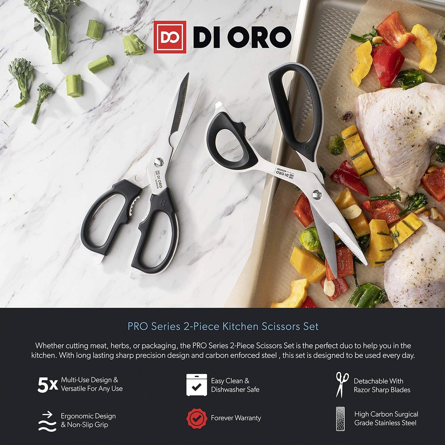 Heavy Duty Kitchen Shears - All Purpose - Sharp Scissors for Food, Meat, & Herbs - Stainless Steel Kitchen Shears Heavy Duty & Dishwasher Safe - Bone Cutting Scissors