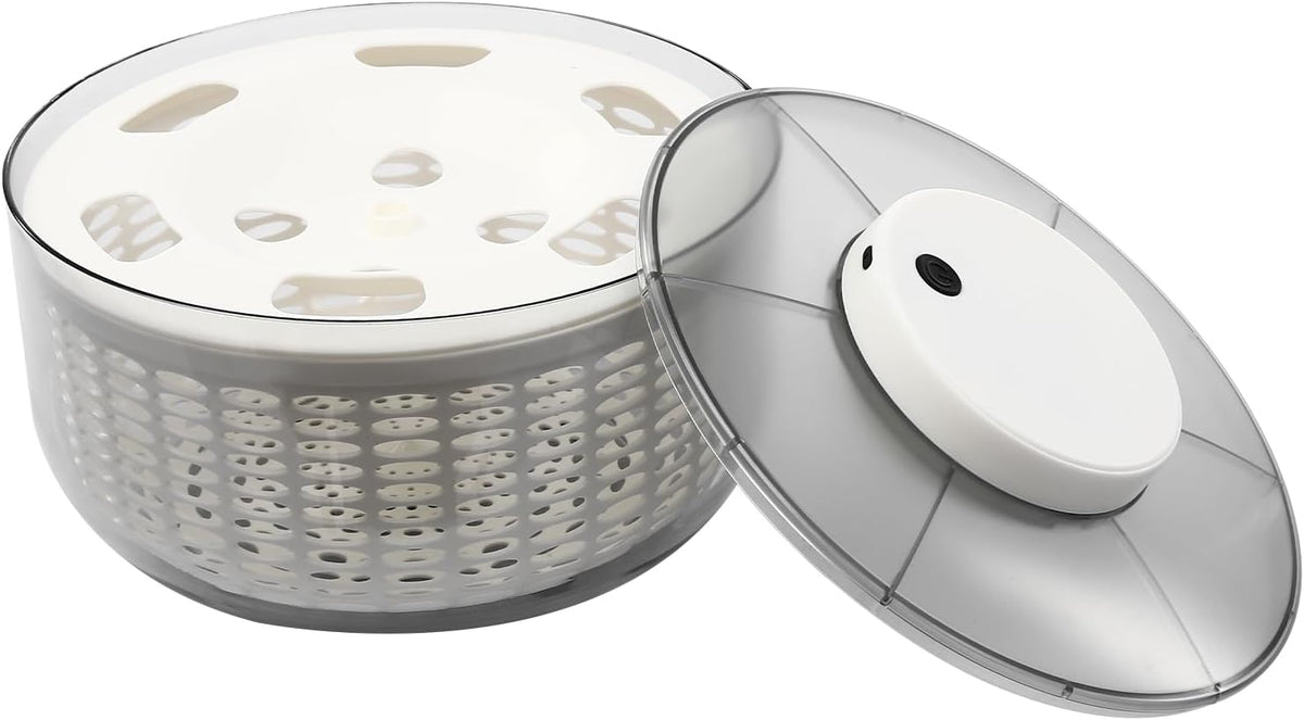 Electric Salad Spinner Round Gray Vegetable Spinn 1.59 Gallon/6 L Capacity Fruit Washer Dryer Ideal Kitchen Tool for Fast Wash, Spin & Dry Fresh Greens