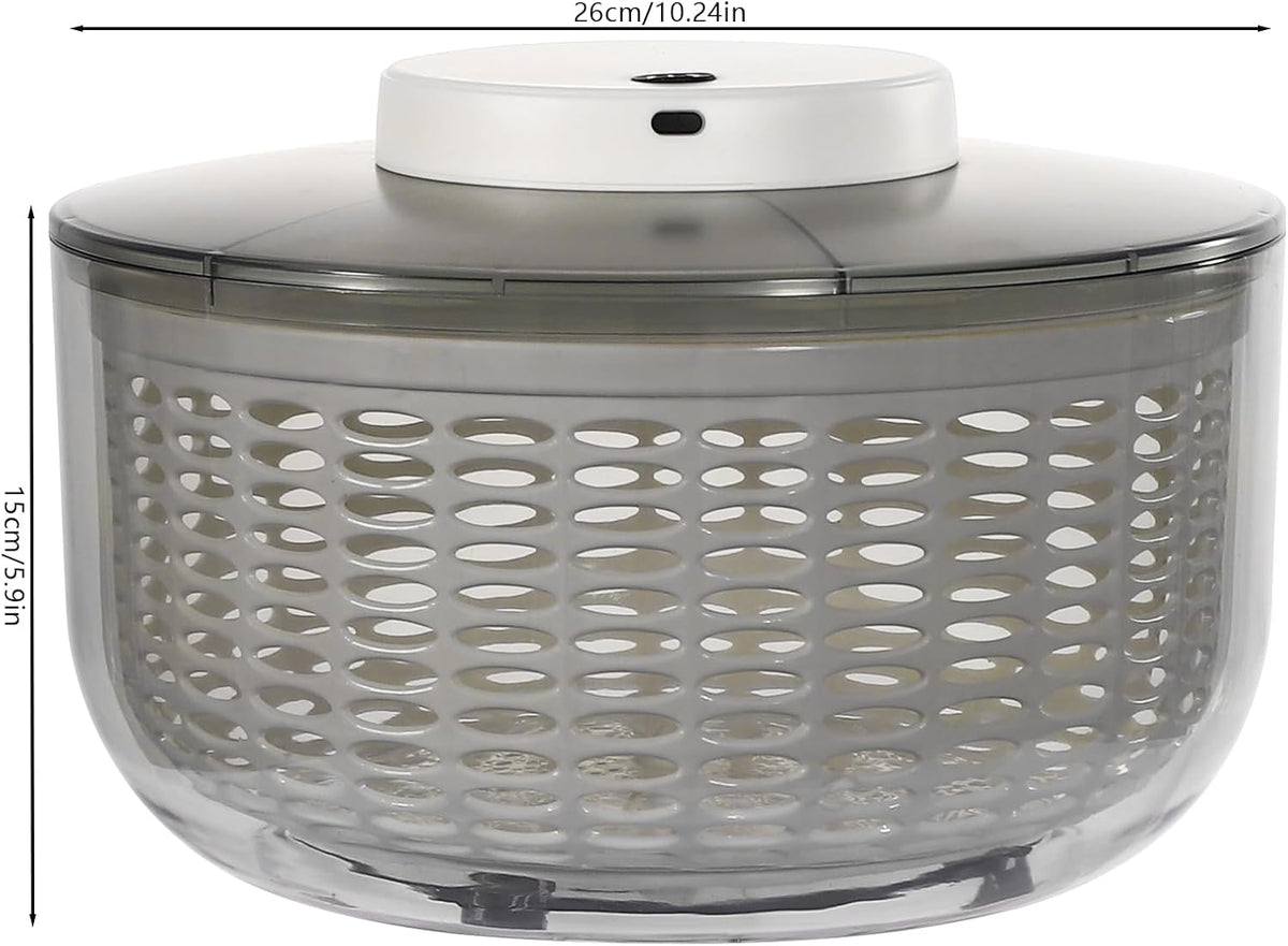 Electric Salad Spinner Round Gray Vegetable Spinn 1.59 Gallon/6 L Capacity Fruit Washer Dryer Ideal Kitchen Tool for Fast Wash, Spin & Dry Fresh Greens