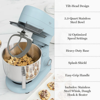 5.3QT Tilt Head Stand Mixer, 12 Speeds, Stainless Steel Bowl