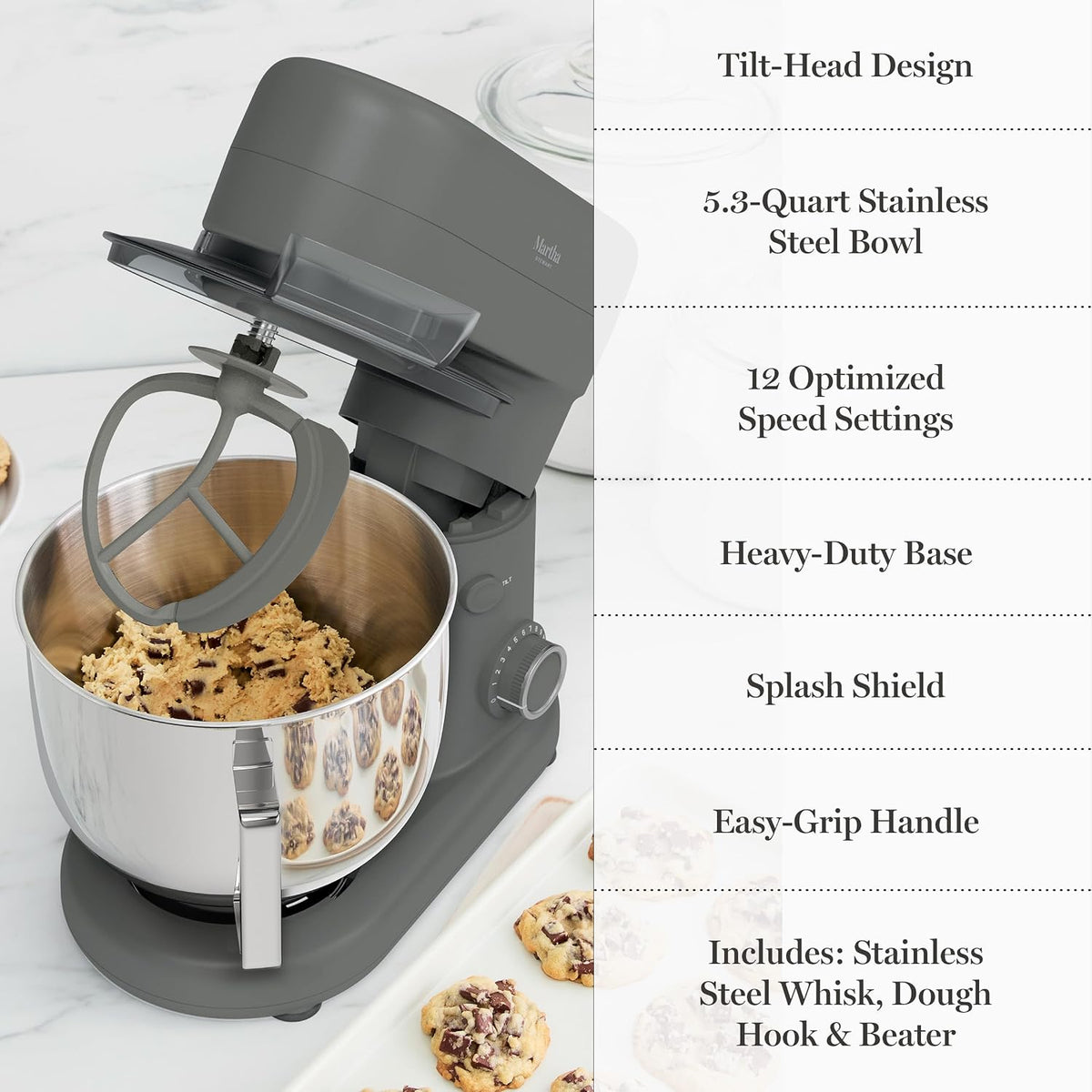 5.3QT Tilt Head Stand Mixer, 12 Speeds, Stainless Steel Bowl