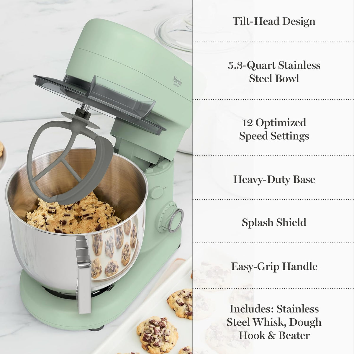 5.3QT Tilt Head Stand Mixer, 12 Speeds, Stainless Steel Bowl