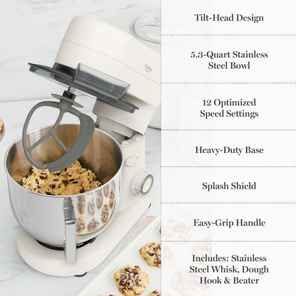 5.3QT Tilt Head Stand Mixer, 12 Speeds, Stainless Steel Bowl