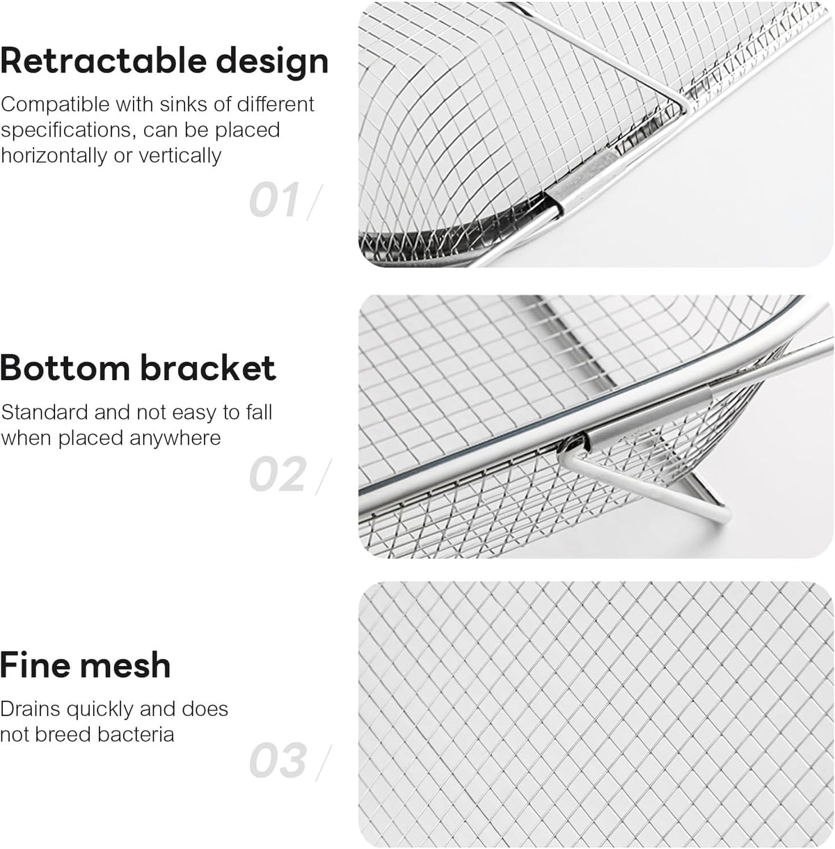 upgrade over the sink mesh colander expandable strainer stainless steel vegetable basket for kitchen sink (40 * 13 * 6.5cm)