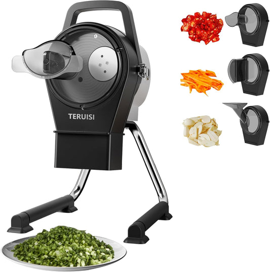 Electric Vegetable Chopper, 200W Commercial Vegetable Slicer, Scallion Cutter Food Processor With 3 Feed Ports, 1-5mm Adjustable Thickness, 6000RPM For Onion Garlic Ginger Chili Potato,110V