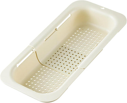 Collapsible Over the Sink Colander Strainer Basket, Plastic Fruit Vegetable Strainer Drainer Basket for Kitchen (1, Cream White)