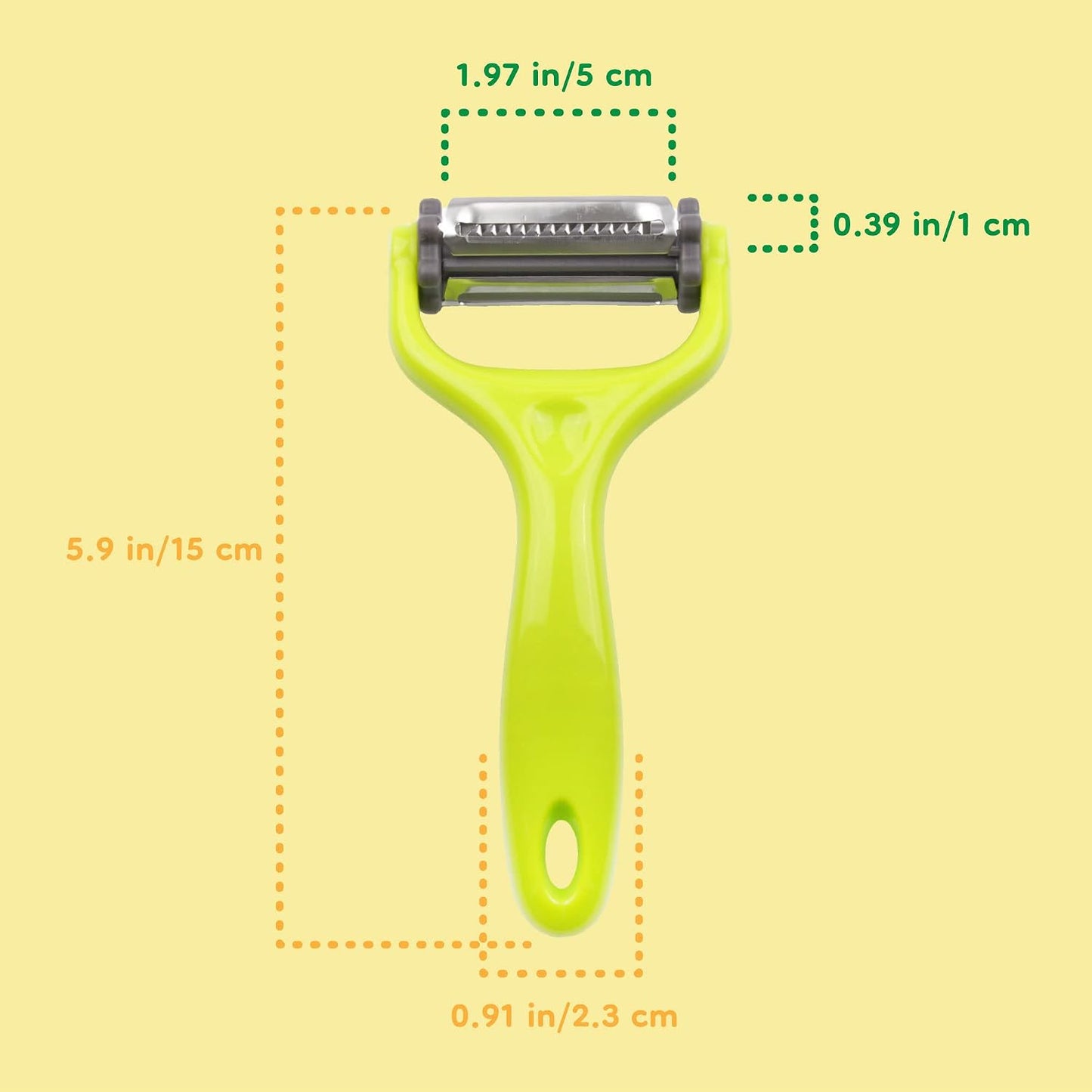 Y Shape 3-in-1 Serrated, Straight, Julienne Swiveled Multi-Blade Peeler - Green - 1 Peeler