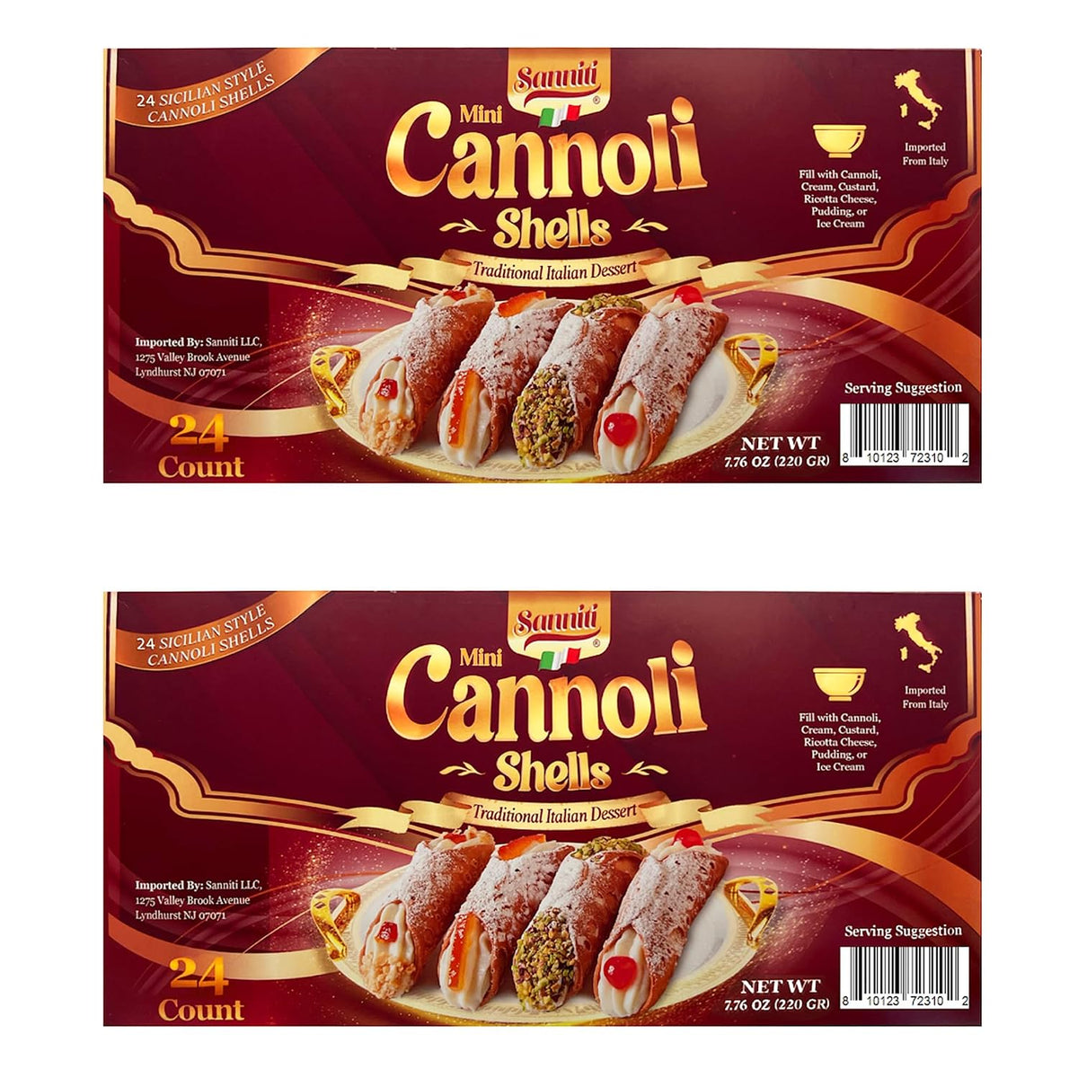 Mini Cannoli Shells | Traditional Sicilian-Style Dessert | Product of Italy | 24 Count | Fill with Cream, Custard, Ricotta Cheese, Pudding, or Ice Cream | 7.76 oz (Pack of 2)