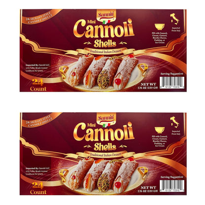 Mini Cannoli Shells | Traditional Sicilian-Style Dessert | Product of Italy | 24 Count | Fill with Cream, Custard, Ricotta Cheese, Pudding, or Ice Cream | 7.76 oz (Pack of 2)