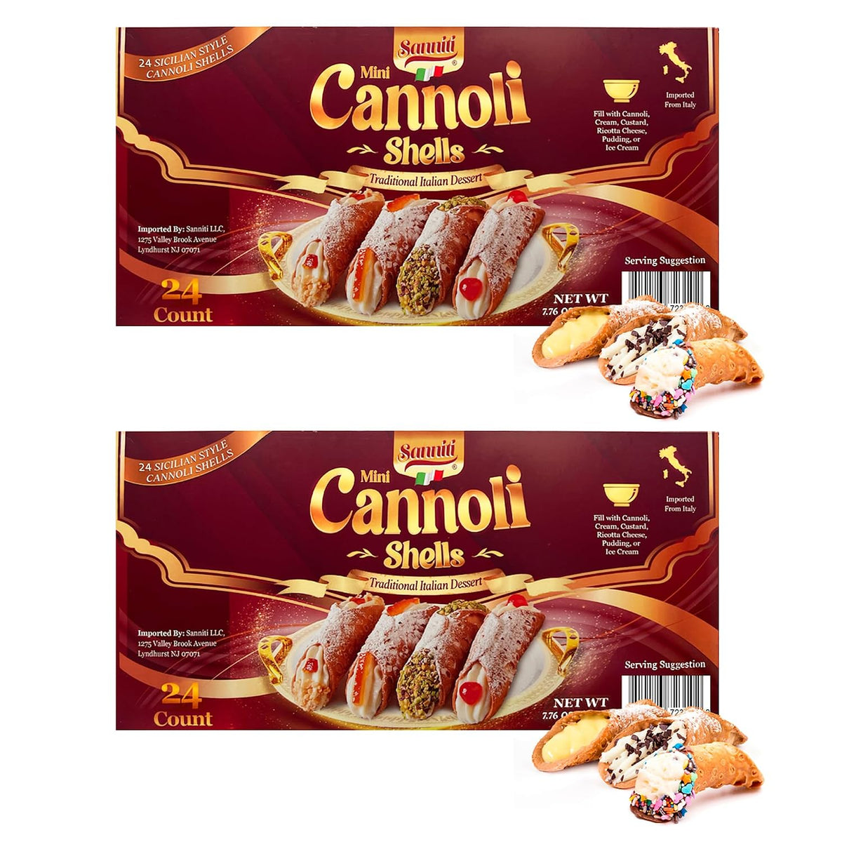 Mini Cannoli Shells | Traditional Sicilian-Style Dessert | Product of Italy | 24 Count | Fill with Cream, Custard, Ricotta Cheese, Pudding, or Ice Cream | 7.76 oz (Pack of 2)