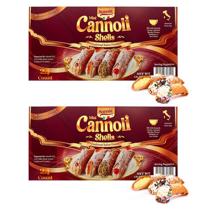 Mini Cannoli Shells | Traditional Sicilian-Style Dessert | Product of Italy | 24 Count | Fill with Cream, Custard, Ricotta Cheese, Pudding, or Ice Cream | 7.76 oz (Pack of 2)