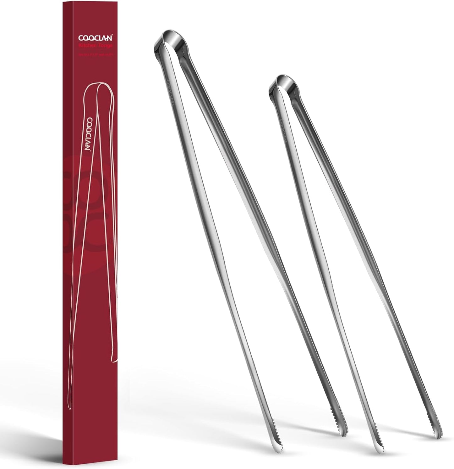 Precise Serrated Non-Slip Tips Cooking Tongs 2 Set (11.5" & 13.5") | Durable 18/8 Stainless Steel Metal Tweezers Tongs, Lightweight Easy Control for Frying, Plating, BBQ, Easy to Care & Clean