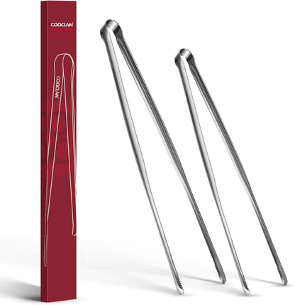 Precise Serrated Non-Slip Tips Cooking Tongs 2 Set (11.5" & 13.5") | Durable 18/8 Stainless Steel Metal Tweezers Tongs, Lightweight Easy Control for Frying, Plating, BBQ, Easy to Care & Clean