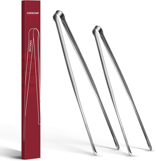 Precise Serrated Non-Slip Tips Cooking Tongs 2 Set (11.5" & 13.5") | Durable 18/8 Stainless Steel Metal Tweezers Tongs, Lightweight Easy Control for Frying, Plating, BBQ, Easy to Care & Clean