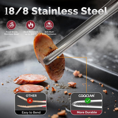 Precise Serrated Non-Slip Tips Cooking Tongs 2 Set (11.5" & 13.5") | Durable 18/8 Stainless Steel Metal Tweezers Tongs, Lightweight Easy Control for Frying, Plating, BBQ, Easy to Care & Clean