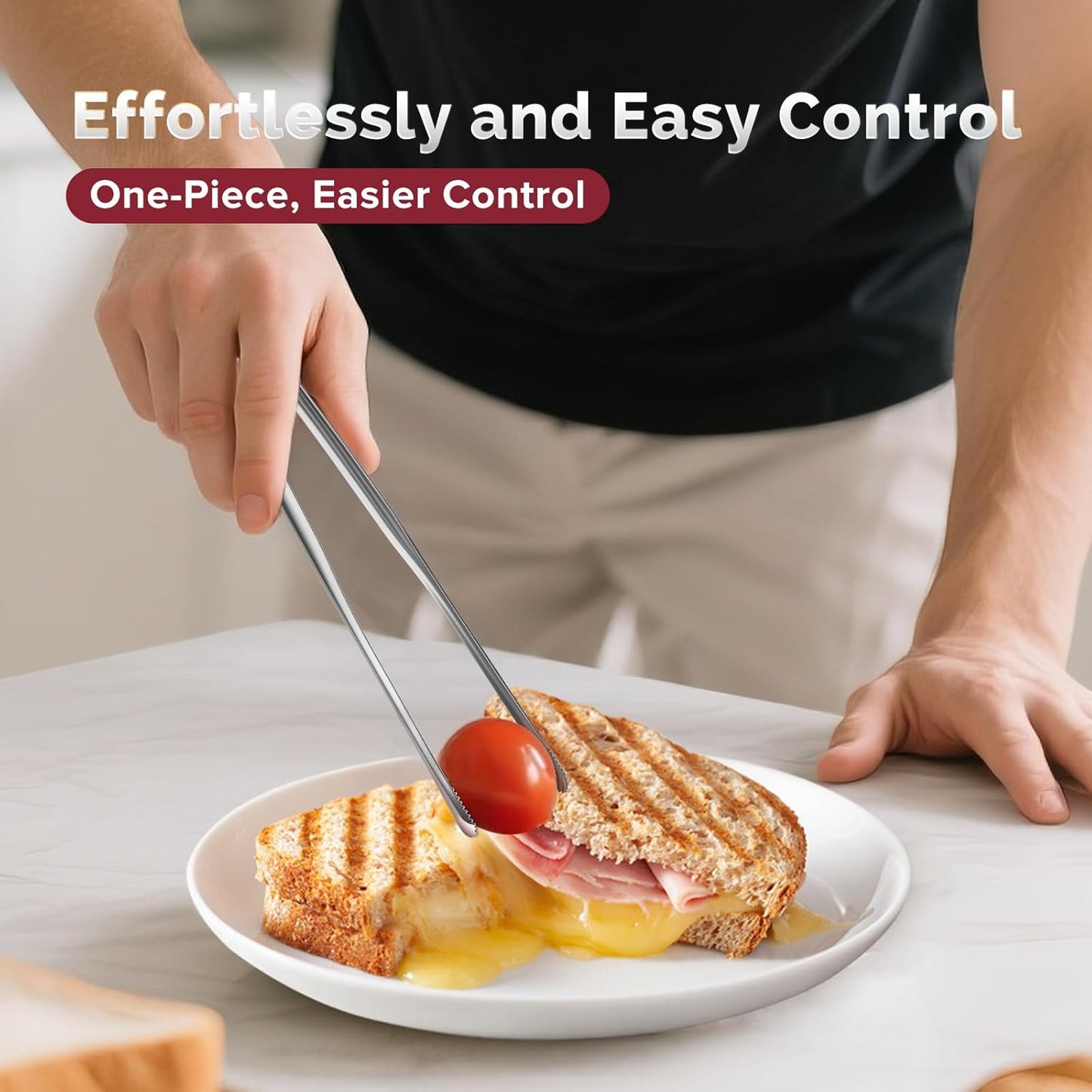 Precise Serrated Non-Slip Tips Cooking Tongs 2 Set (11.5" & 13.5") | Durable 18/8 Stainless Steel Metal Tweezers Tongs, Lightweight Easy Control for Frying, Plating, BBQ, Easy to Care & Clean