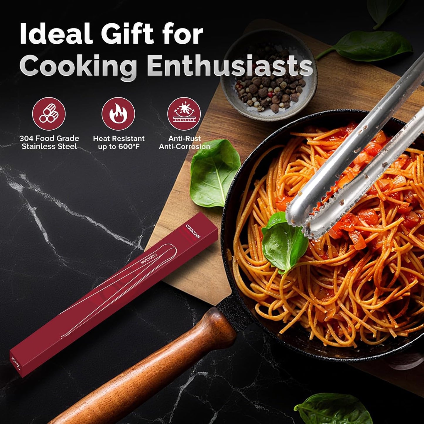 Precise Serrated Non-Slip Tips Cooking Tongs 2 Set (11.5" & 13.5") | Durable 18/8 Stainless Steel Metal Tweezers Tongs, Lightweight Easy Control for Frying, Plating, BBQ, Easy to Care & Clean