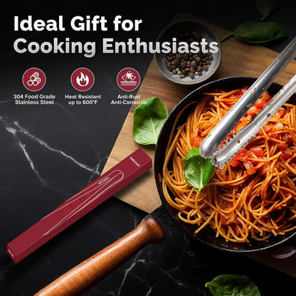Precise Serrated Non-Slip Tips Cooking Tongs 2 Set (11.5" & 13.5") | Durable 18/8 Stainless Steel Metal Tweezers Tongs, Lightweight Easy Control for Frying, Plating, BBQ, Easy to Care & Clean