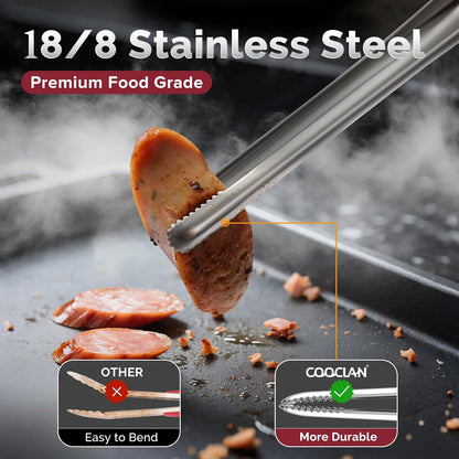 Precise Serrated Non-Slip Tips Cooking Tongs 2 Set (11.5" & 13.5") | Durable 18/8 Stainless Steel Metal Tweezers Tongs, Lightweight Easy Control for Frying, Plating, BBQ, Easy to Care & Clean