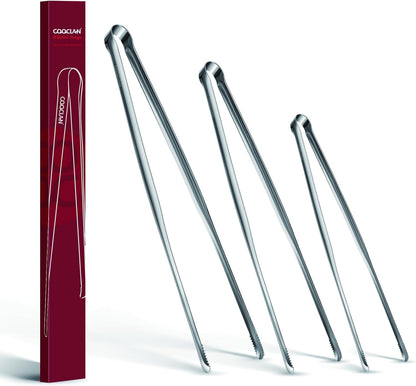 Precise Serrated Non-Slip Tips Cooking Tongs 2 Set (11.5" & 13.5") | Durable 18/8 Stainless Steel Metal Tweezers Tongs, Lightweight Easy Control for Frying, Plating, BBQ, Easy to Care & Clean