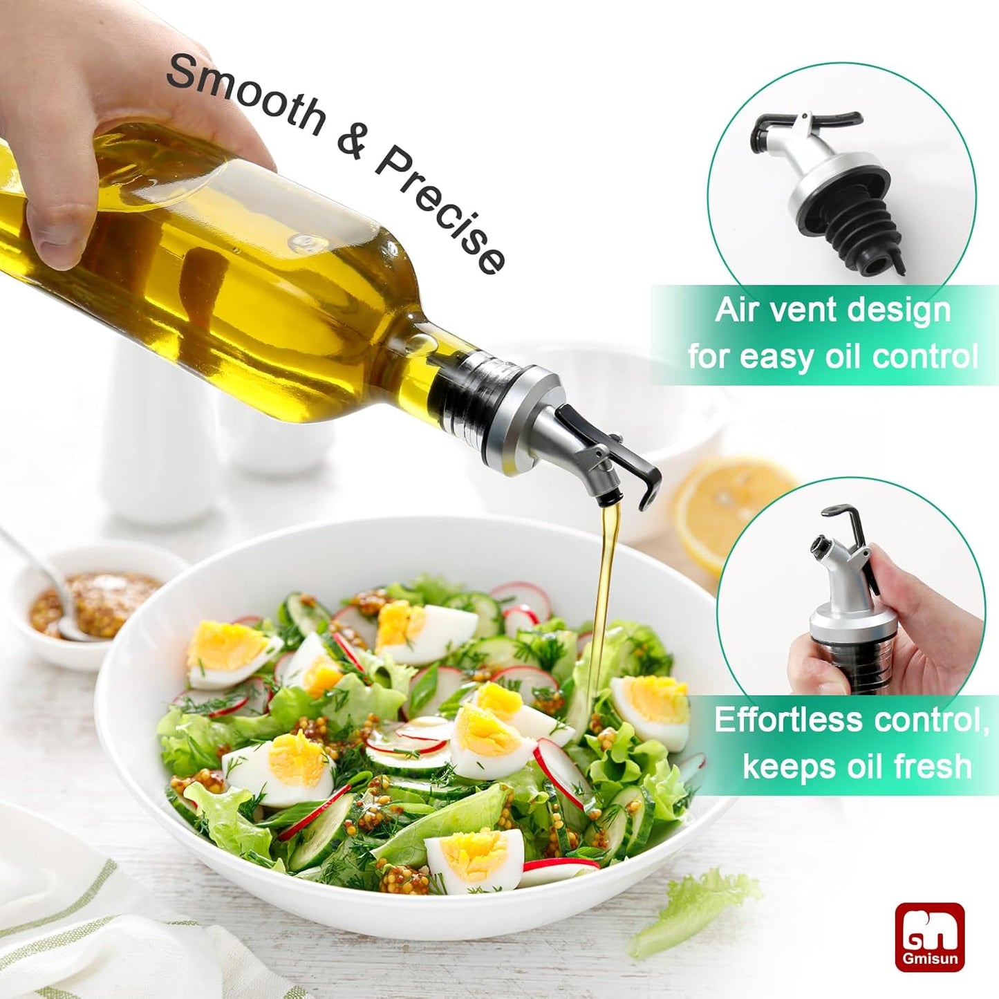 Olive Oil Dispenser for Kitchen, 4 Pack 17 fl oz Glass Oil Dispensers Bottle, Cooking Soy Sauce Bottle Container Cruet with Plastic Pourer Spout, Funnel and Labels, Clear