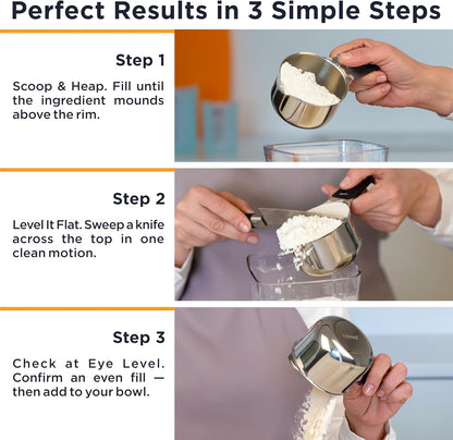 Deiss LUX Stainless Steel Measuring Cups and Spoons Set - Magnetic Measuring Spoons Set, 8-Piece Metal Measuring Cups, 4 Dry Measuring Cups, 4 Spoons, Color-Coded Handles, Dishwasher Safe