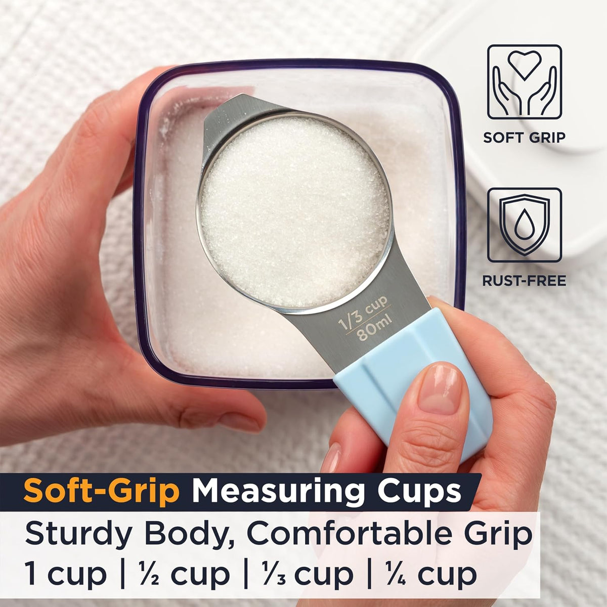 Deiss LUX Stainless Steel Measuring Cups and Spoons Set - Magnetic Measuring Spoons Set, 8-Piece Metal Measuring Cups, 4 Dry Measuring Cups, 4 Spoons, Color-Coded Handles, Dishwasher Safe