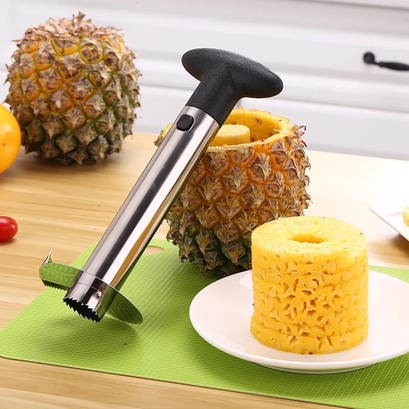 Pineapple Corer Slicer Peeler Stainless Steel for Diced Fruit Rings All in One (Yellow)