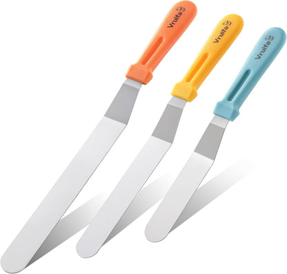 Offset Spatulas, Icing Spatula for Cake Decorating and Frosting, 6",8",10" | Ergonomic PP Handle, Dishwasher Safe