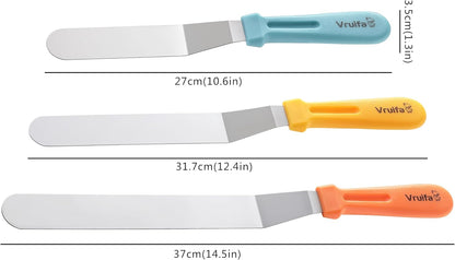 Offset Spatulas, Icing Spatula for Cake Decorating and Frosting, 6",8",10" | Ergonomic PP Handle, Dishwasher Safe