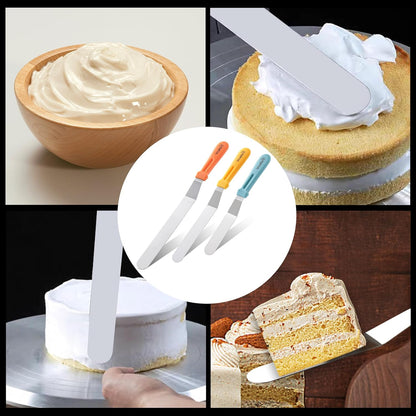Offset Spatulas, Icing Spatula for Cake Decorating and Frosting, 6",8",10" | Ergonomic PP Handle, Dishwasher Safe