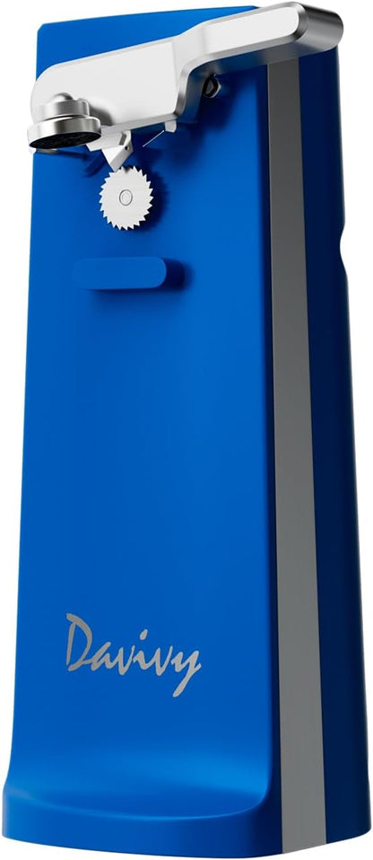 Electric Can Opener - One-Touch Hands-Free Operation,Removable Stainless Steel Cutter, 3-in-1 Design with Knife Sharpener&Bottle Opener(Blue)
