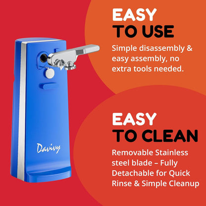 Electric Can Opener - One-Touch Hands-Free Operation,Removable Stainless Steel Cutter, 3-in-1 Design with Knife Sharpener&Bottle Opener(Blue)