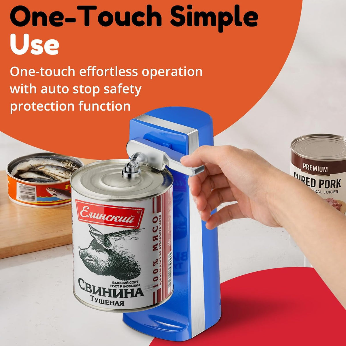 Electric Can Opener - One-Touch Hands-Free Operation,Removable Stainless Steel Cutter, 3-in-1 Design with Knife Sharpener&Bottle Opener(Blue)
