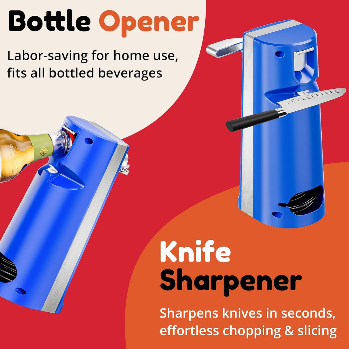 Electric Can Opener - One-Touch Hands-Free Operation,Removable Stainless Steel Cutter, 3-in-1 Design with Knife Sharpener&Bottle Opener(Blue)