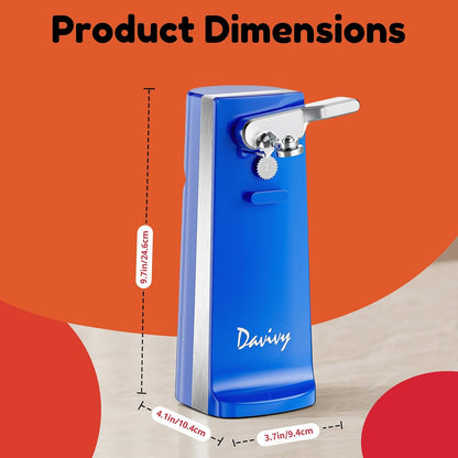 Electric Can Opener - One-Touch Hands-Free Operation,Removable Stainless Steel Cutter, 3-in-1 Design with Knife Sharpener&Bottle Opener(Blue)