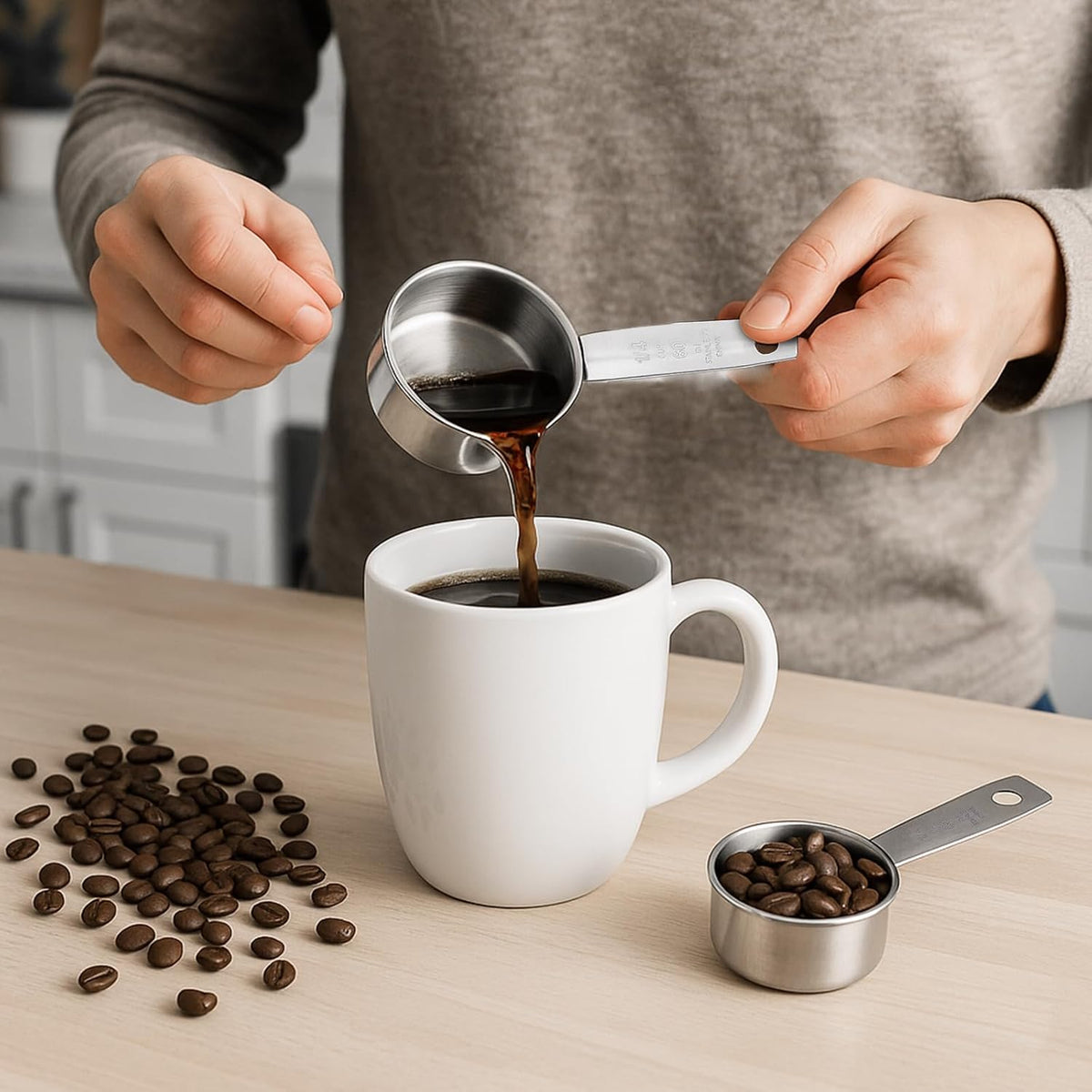 4 Pcs 1/4 Cup Measuring Cup, 60 ml Stainless Steel Measuring Cups Inner Scale Metal Liquid Measure Scoop 2 oz Cups for Coffee, Cooking, Baking, Kitchen Wet and Dry Ingredients, Dishwasher Safe