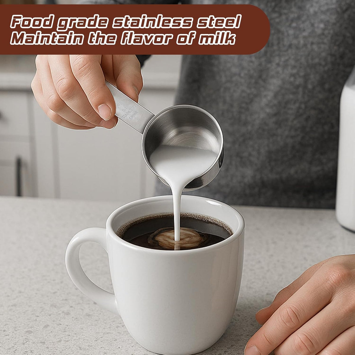 4 Pcs 1/4 Cup Measuring Cup, 60 ml Stainless Steel Measuring Cups Inner Scale Metal Liquid Measure Scoop 2 oz Cups for Coffee, Cooking, Baking, Kitchen Wet and Dry Ingredients, Dishwasher Safe