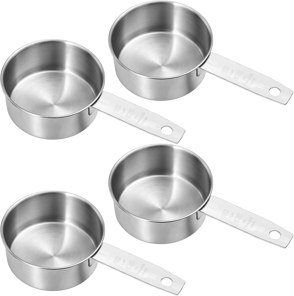 4 Pcs 1/4 Cup Measuring Cup, 60 ml Stainless Steel Measuring Cups Inner Scale Metal Liquid Measure Scoop 2 oz Cups for Coffee, Cooking, Baking, Kitchen Wet and Dry Ingredients, Dishwasher Safe