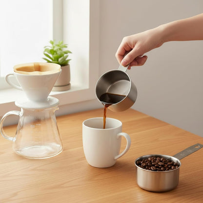 4 Pcs 1/4 Cup Measuring Cup, 60 ml Stainless Steel Measuring Cups Inner Scale Metal Liquid Measure Scoop 2 oz Cups for Coffee, Cooking, Baking, Kitchen Wet and Dry Ingredients, Dishwasher Safe