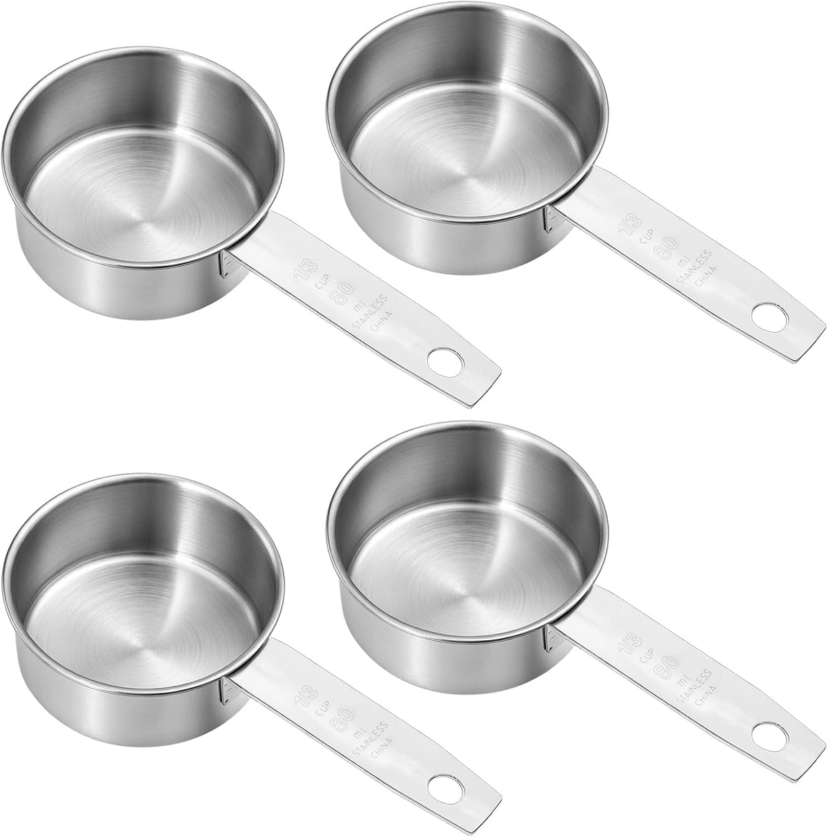 4 Pcs 1/4 Cup Measuring Cup, 60 ml Stainless Steel Measuring Cups Inner Scale Metal Liquid Measure Scoop 2 oz Cups for Coffee, Cooking, Baking, Kitchen Wet and Dry Ingredients, Dishwasher Safe