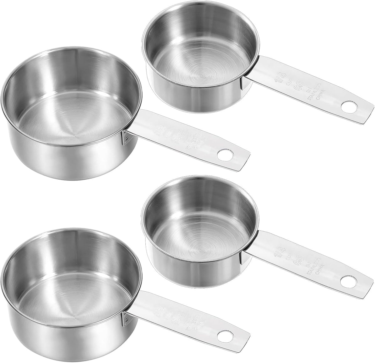 4 Pcs 1/4 Cup Measuring Cup, 60 ml Stainless Steel Measuring Cups Inner Scale Metal Liquid Measure Scoop 2 oz Cups for Coffee, Cooking, Baking, Kitchen Wet and Dry Ingredients, Dishwasher Safe
