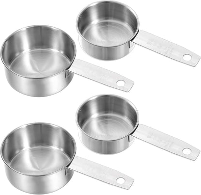 4 Pcs 1/4 Cup Measuring Cup, 60 ml Stainless Steel Measuring Cups Inner Scale Metal Liquid Measure Scoop 2 oz Cups for Coffee, Cooking, Baking, Kitchen Wet and Dry Ingredients, Dishwasher Safe