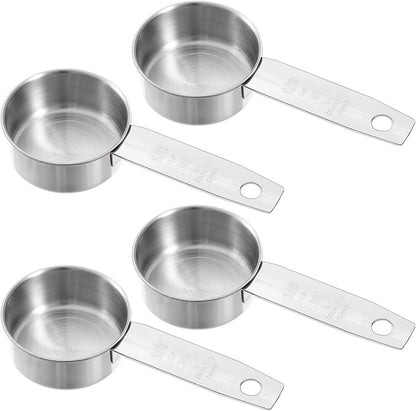 4 Pcs 1/4 Cup Measuring Cup, 60 ml Stainless Steel Measuring Cups Inner Scale Metal Liquid Measure Scoop 2 oz Cups for Coffee, Cooking, Baking, Kitchen Wet and Dry Ingredients, Dishwasher Safe